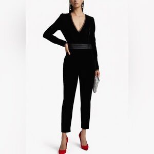 Rachel Zoe Black Velvet Jumpsuit with Organza Trim NWT Size 8
